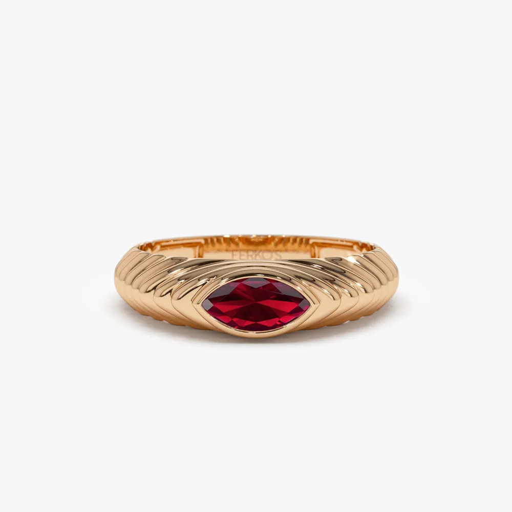 14k Marquise Shape Garnet Beveled Ring