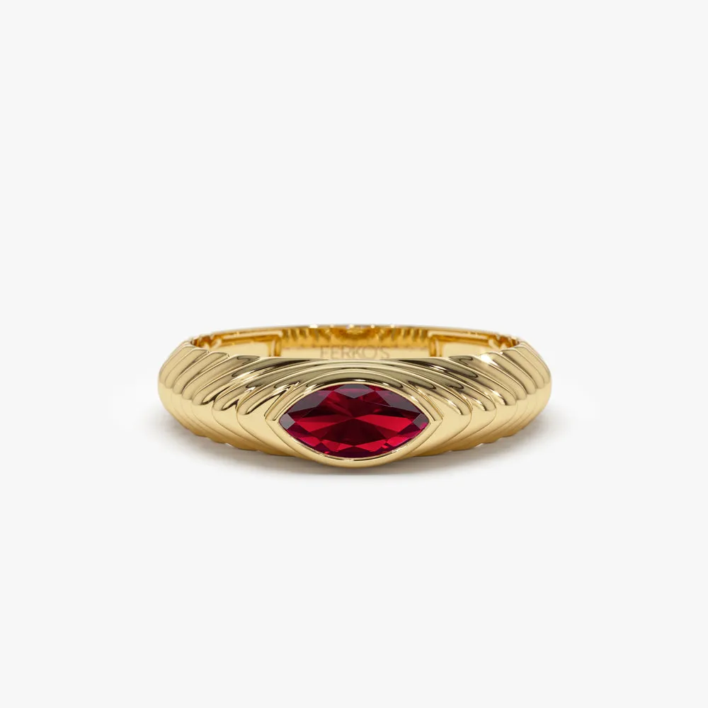 14k Marquise Shape Garnet Beveled Ring