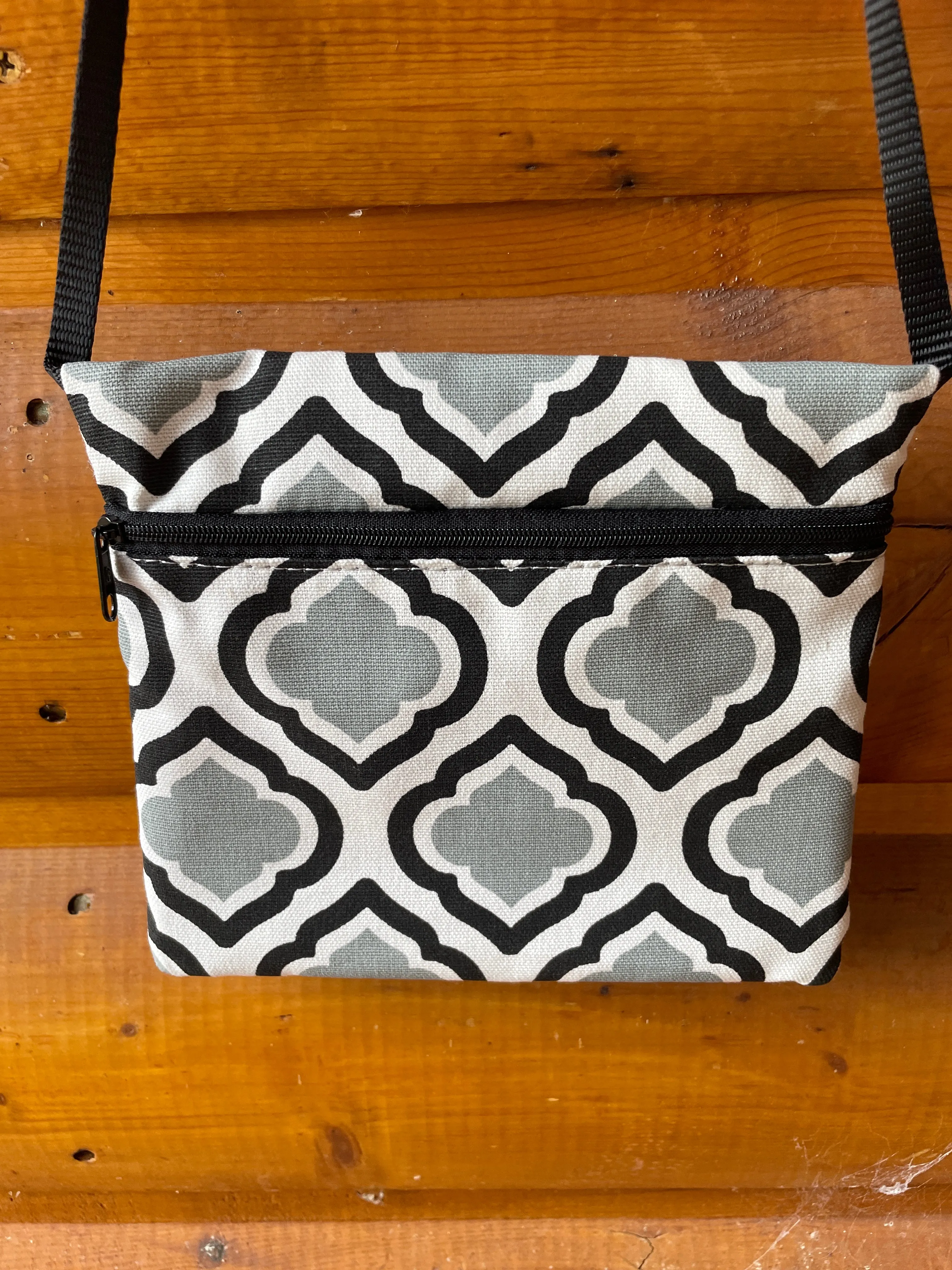 3 Zip Bag Gray- Geometric Print Fabric