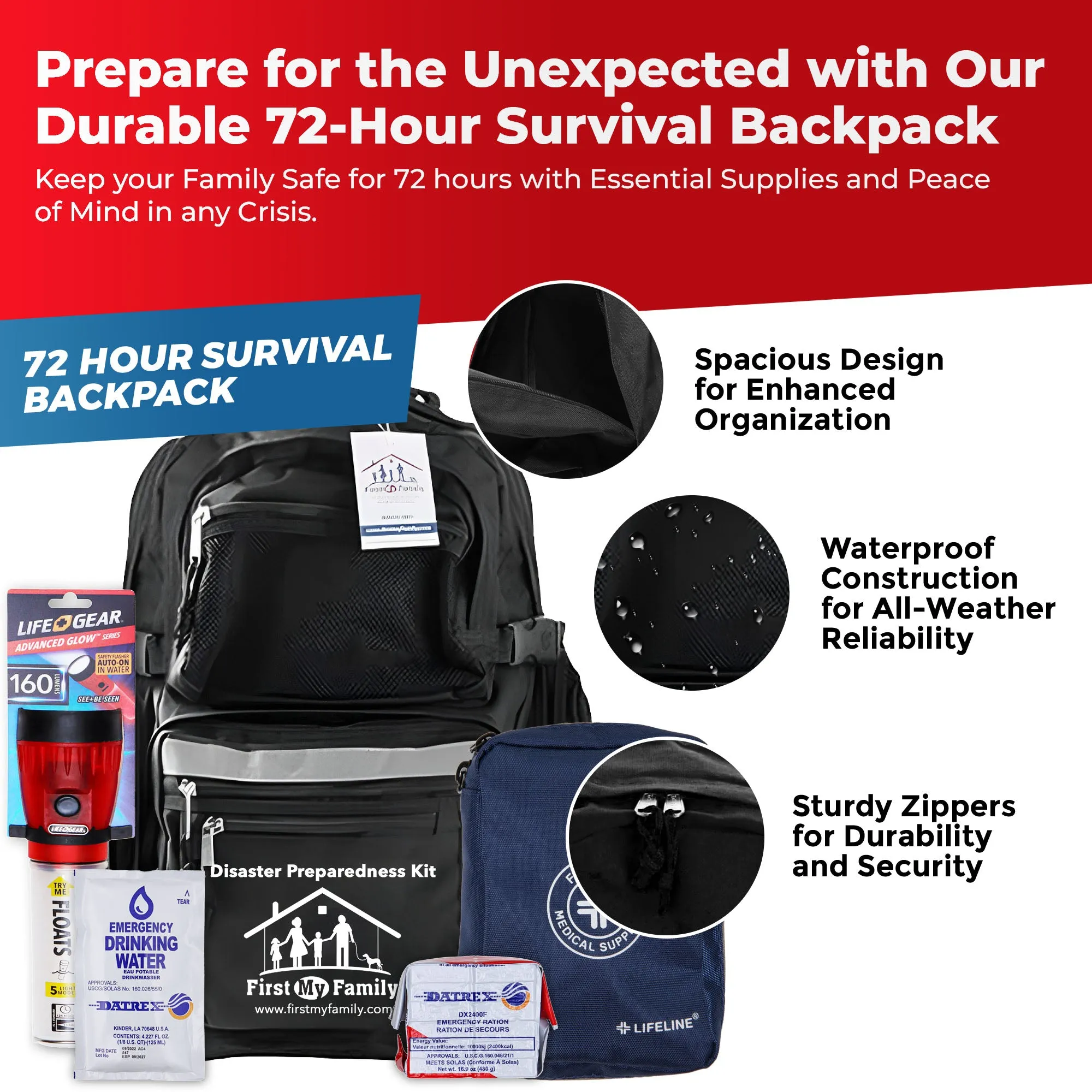 4 Person Earthquake/Disaster Survival Kit with Lifestraw Go Advanced Water Filter