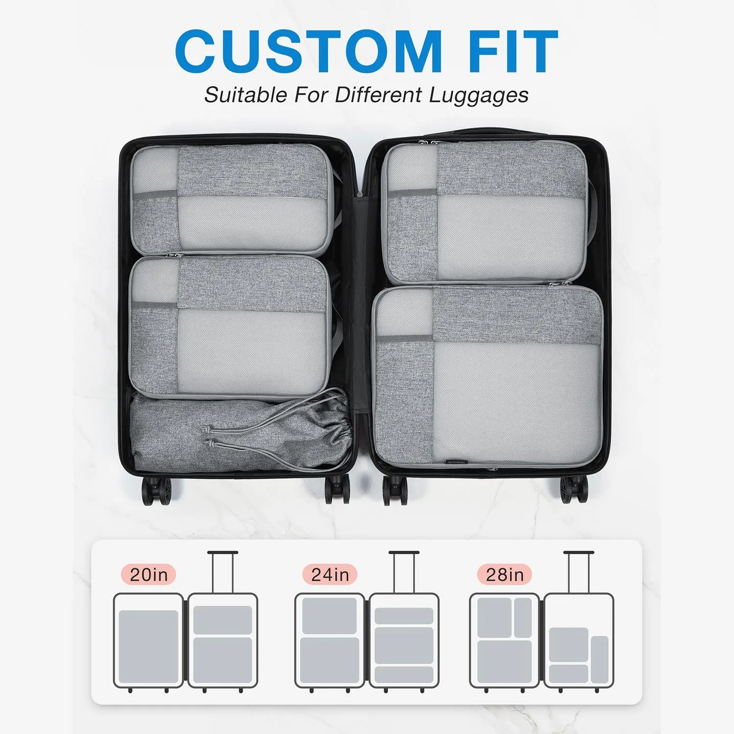 6PCS Compression Travel Packing Cubes for Suitcases