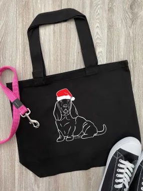 Basset Hound Christmas Edition Cotton Canvas Shoulder Tote Bag