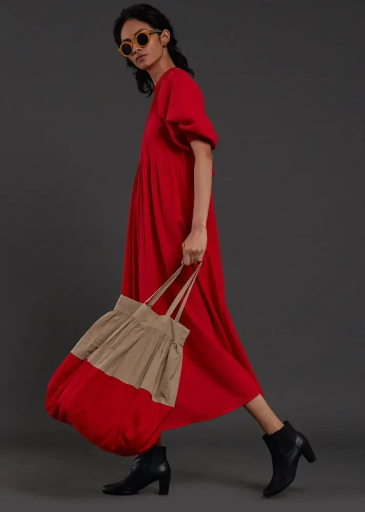 Beige & Red Tote Bag