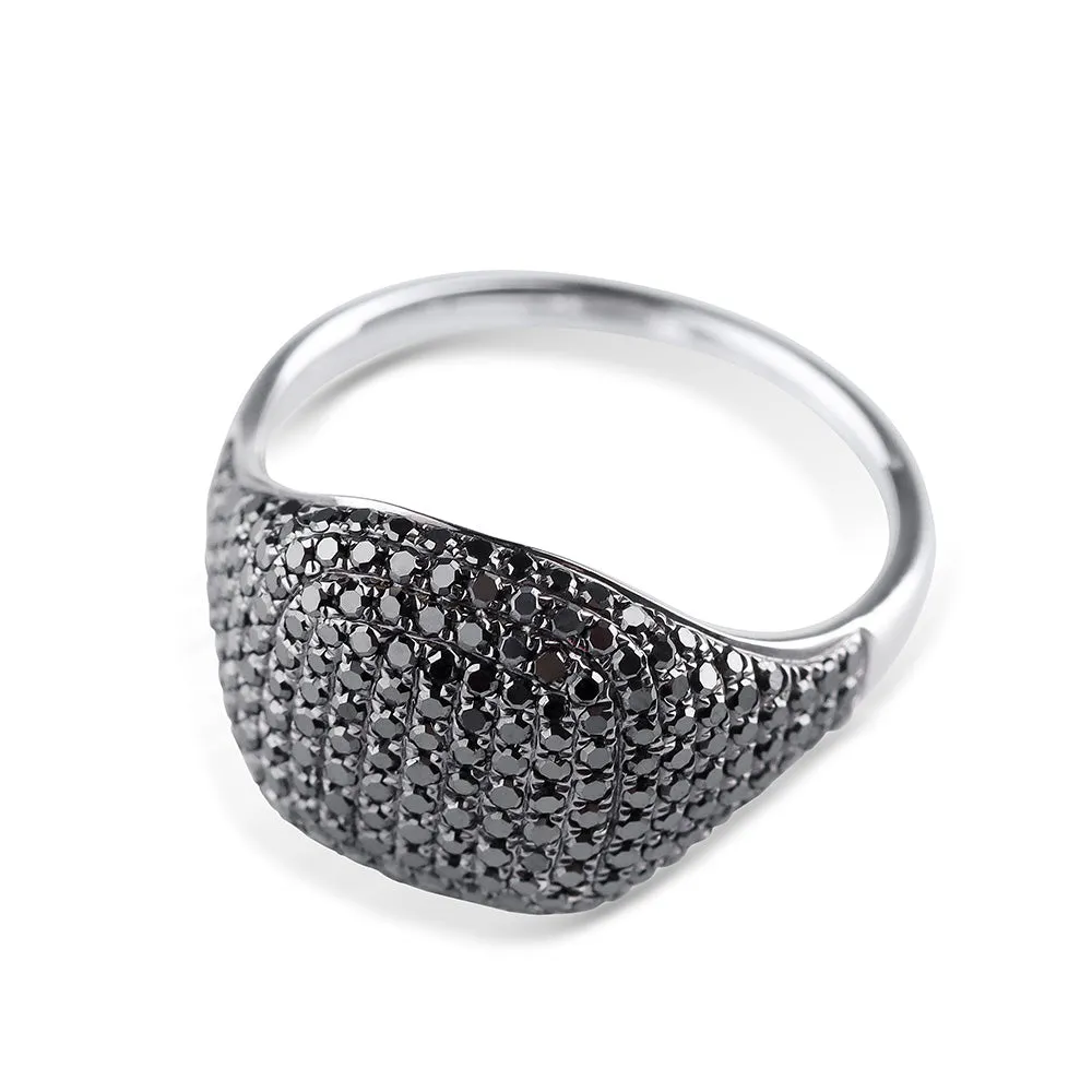 BLACK DIAMOND CUSHION SIGNET RING