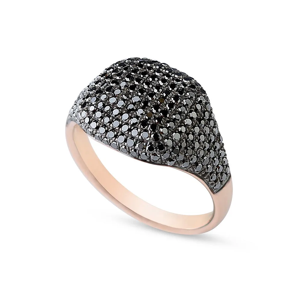 BLACK DIAMOND CUSHION SIGNET RING