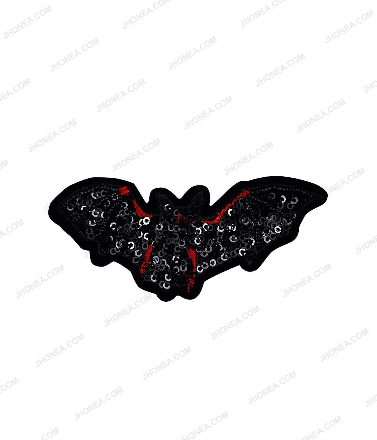 Black with Red Bat Shape Sequins Bird Patch for Clothing