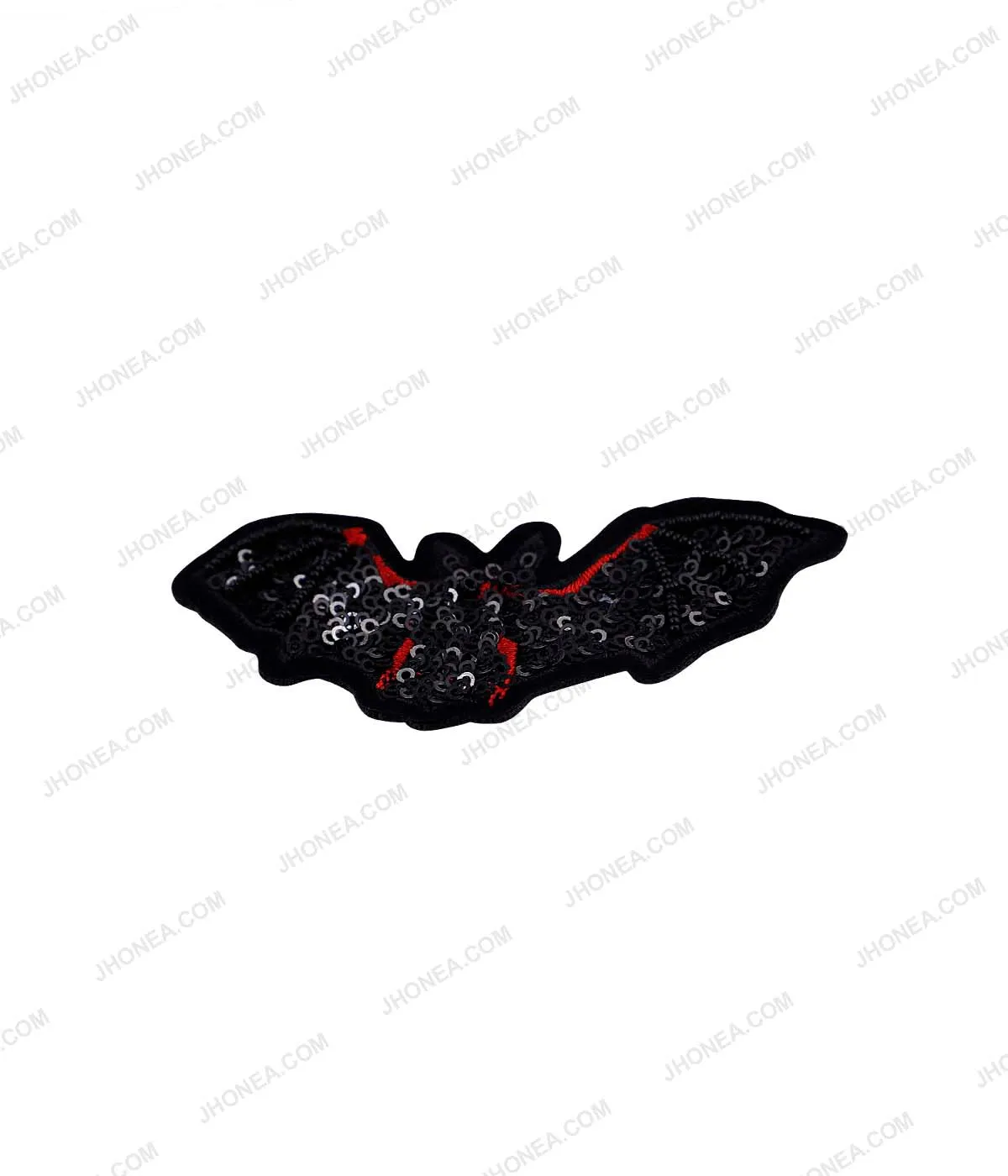 Black with Red Bat Shape Sequins Bird Patch for Clothing