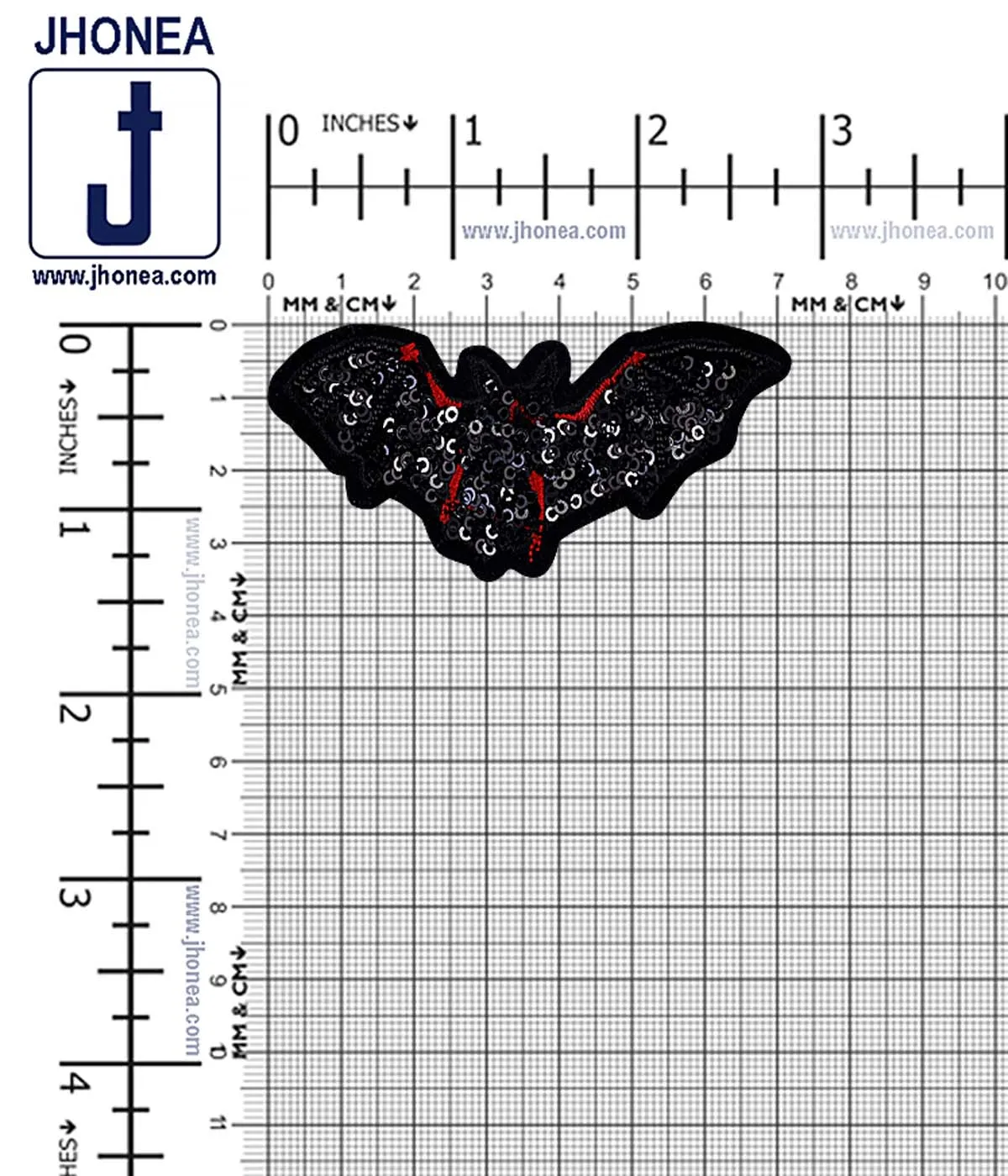 Black with Red Bat Shape Sequins Bird Patch for Clothing