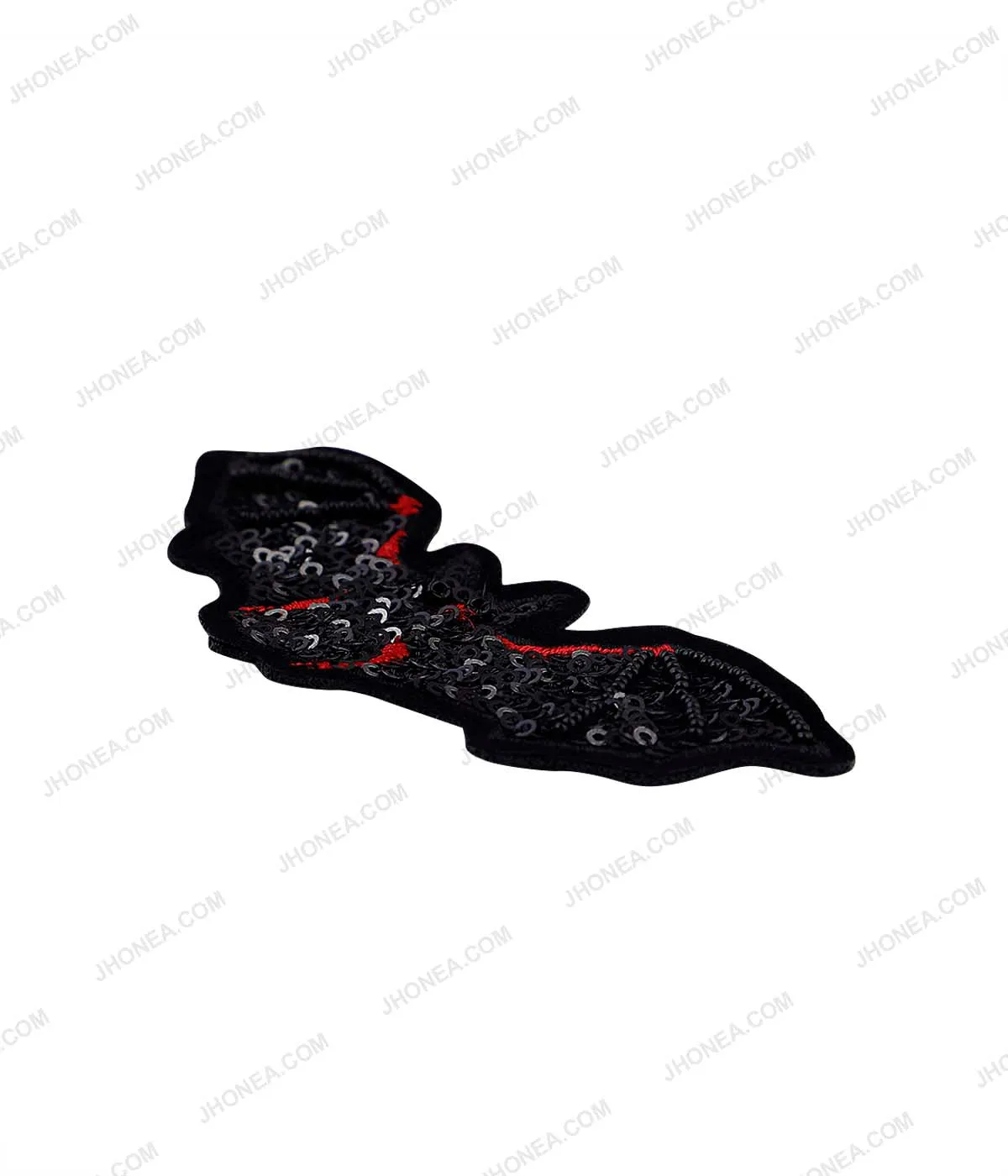 Black with Red Bat Shape Sequins Bird Patch for Clothing