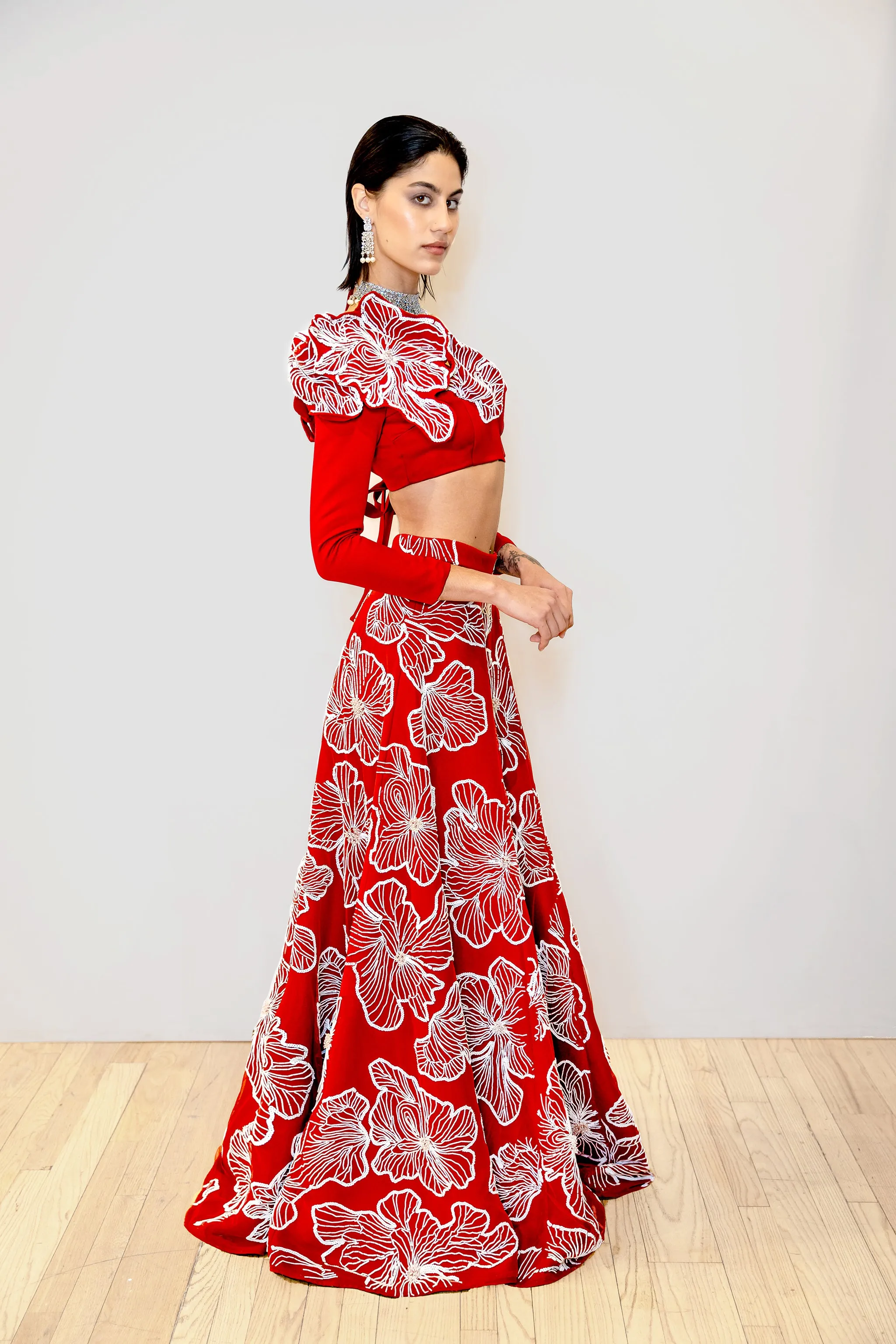 CAPRI Red and White Lehenga Set