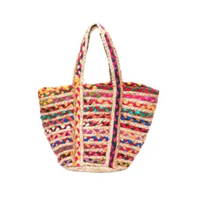 Chindi Multicolor Market Tote Bag - Hand Woven, Upcycled Fabric