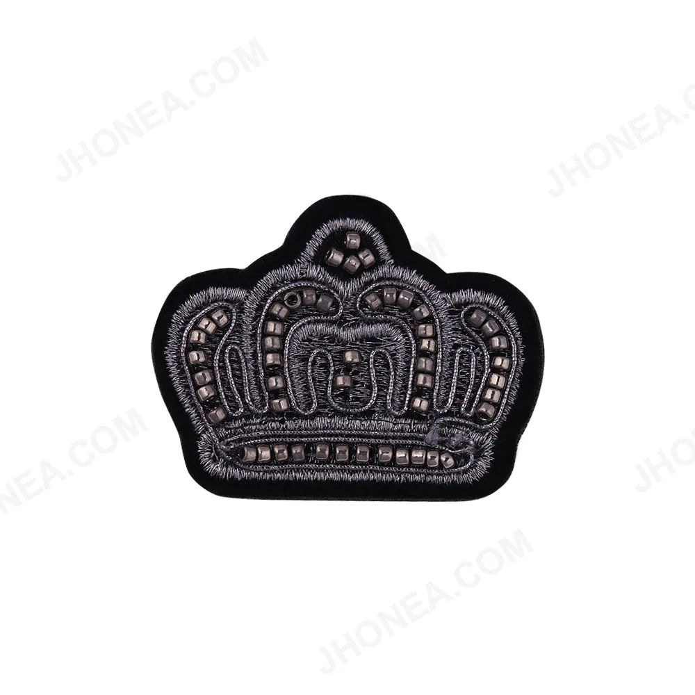 Classic Shades of Black Embroidery Beaded Crown Patch