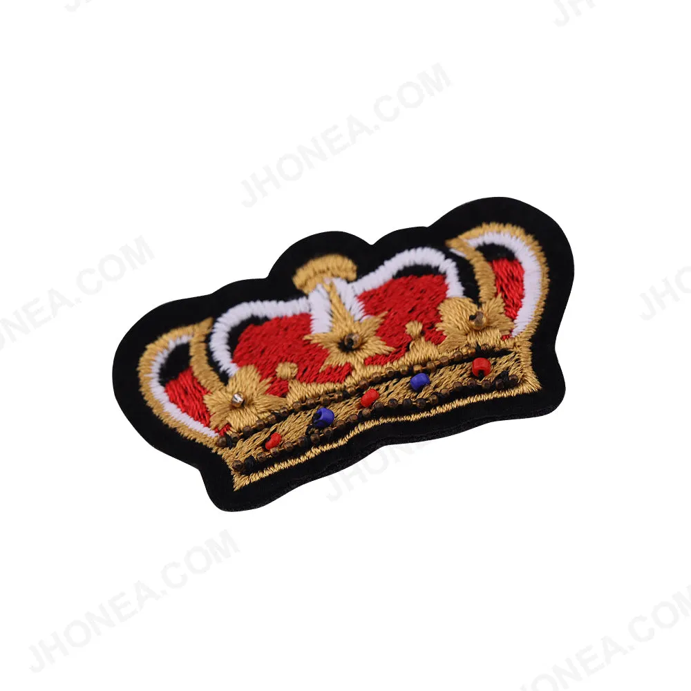 Colourful Beaded Embroidery Crown Patch