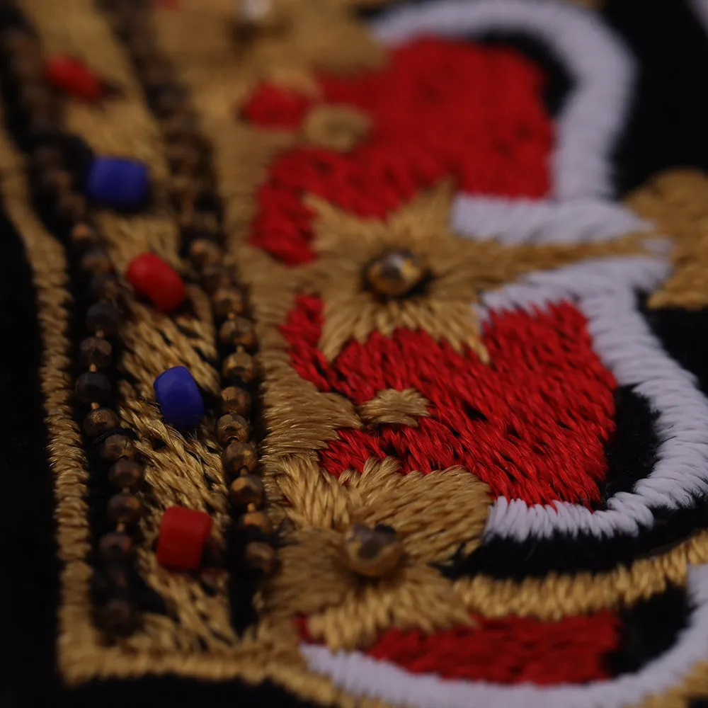 Colourful Beaded Embroidery Crown Patch