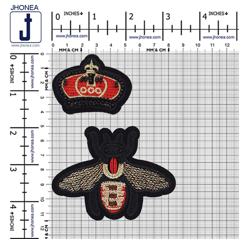 Decorative Honeybee with Crown Set Embroidery Patch