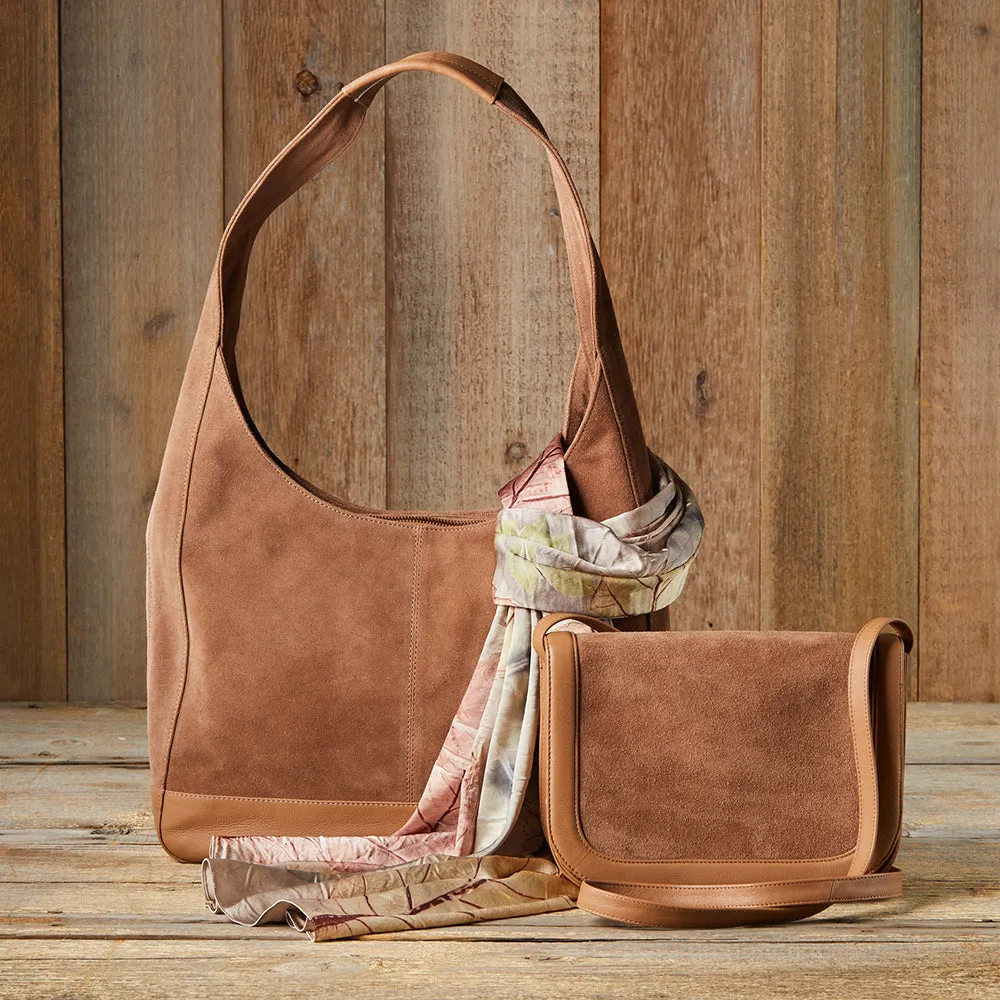 Genuine Suede and Smooth Leather Tote Bag