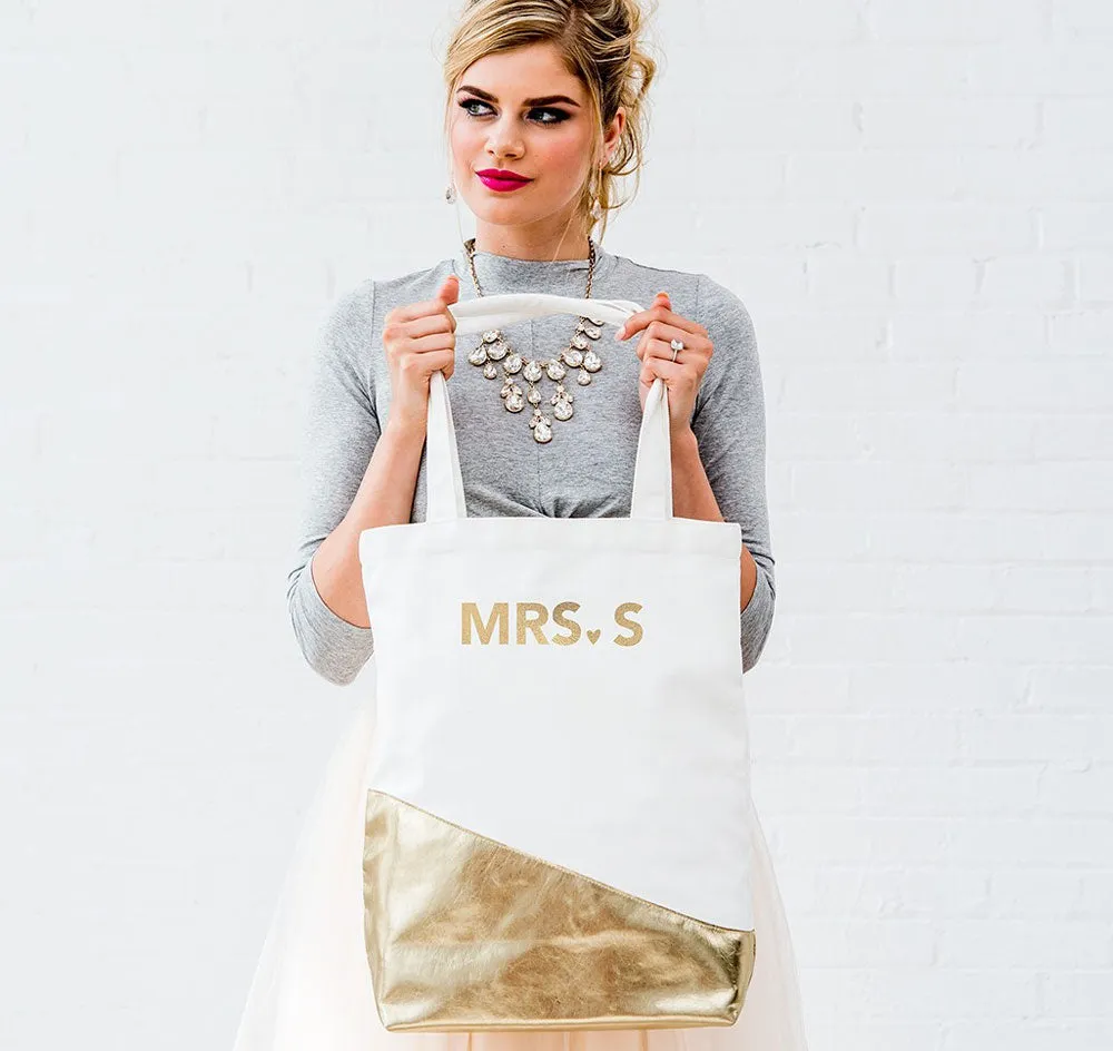 Gold Canvas Mrs Tote Bag