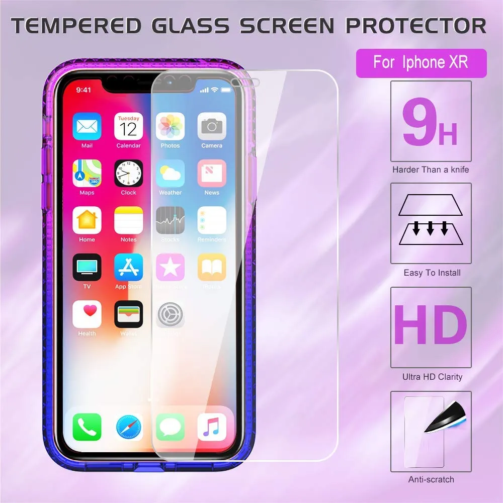 LeYi Case for iPhone XR with Glass Screen Protector [2 pack], Glitter Liquid Flowing Clear Transparent Diamond Personalise TPU Gel Silicone Shockproof