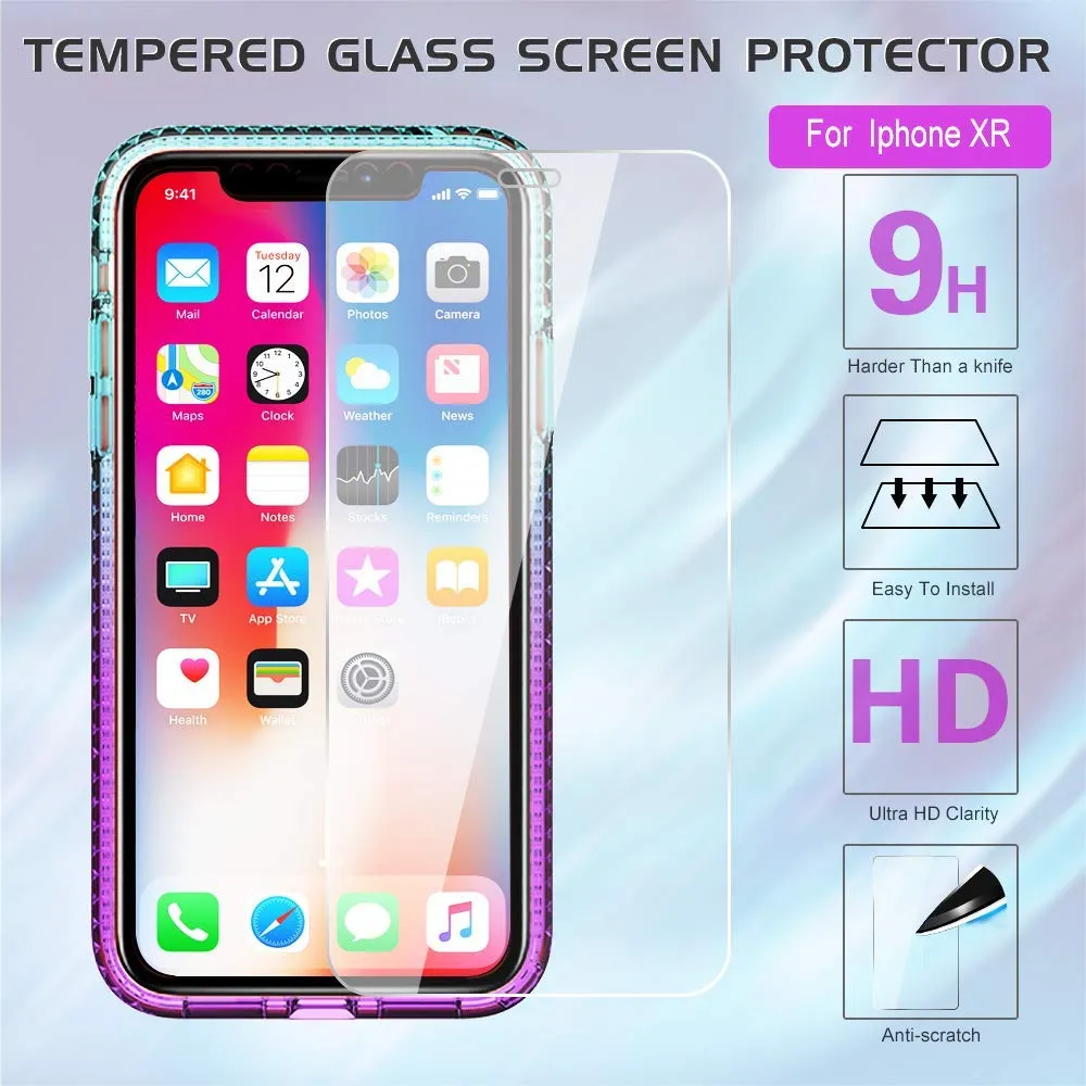 LeYi Case for iPhone XR with Glass Screen Protector [2 pack], Glitter Liquid Flowing Clear Transparent Diamond Personalise TPU Gel Silicone Shockproof