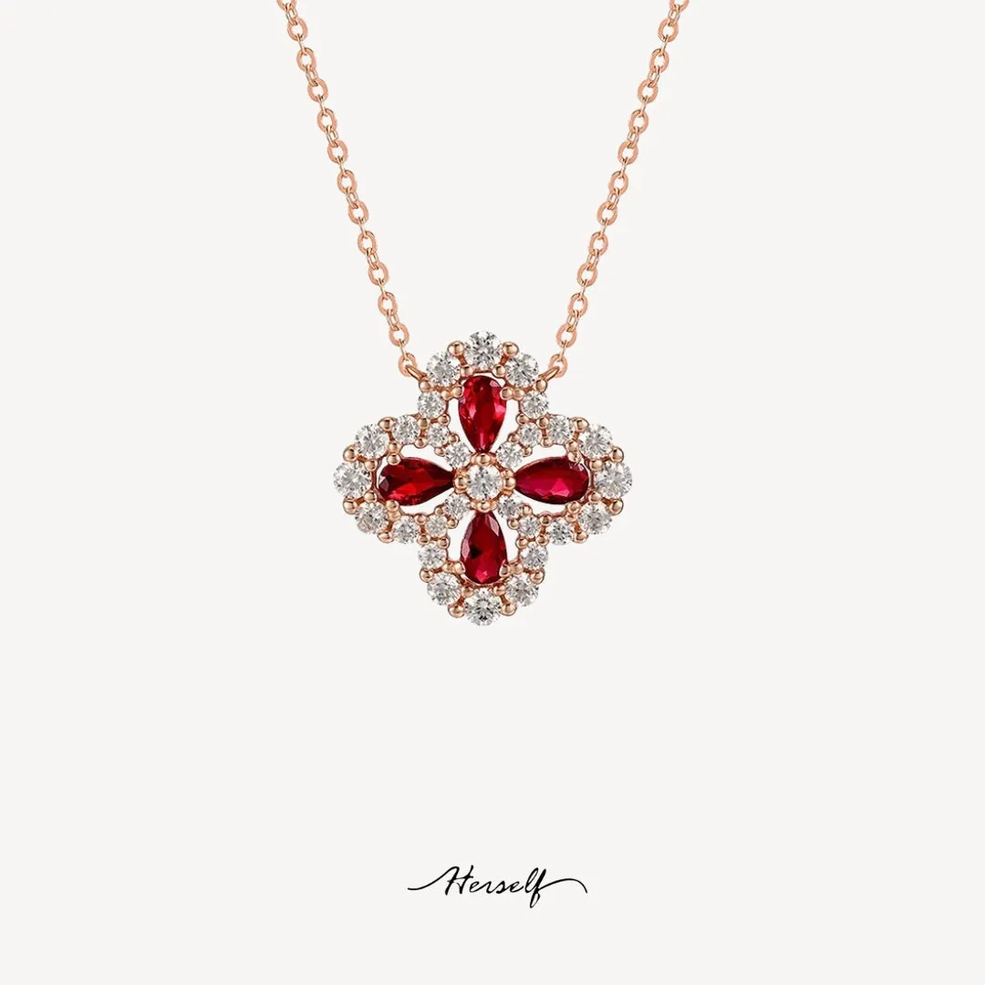 Meryl Lucky Four-Leaf Ruby Necklace