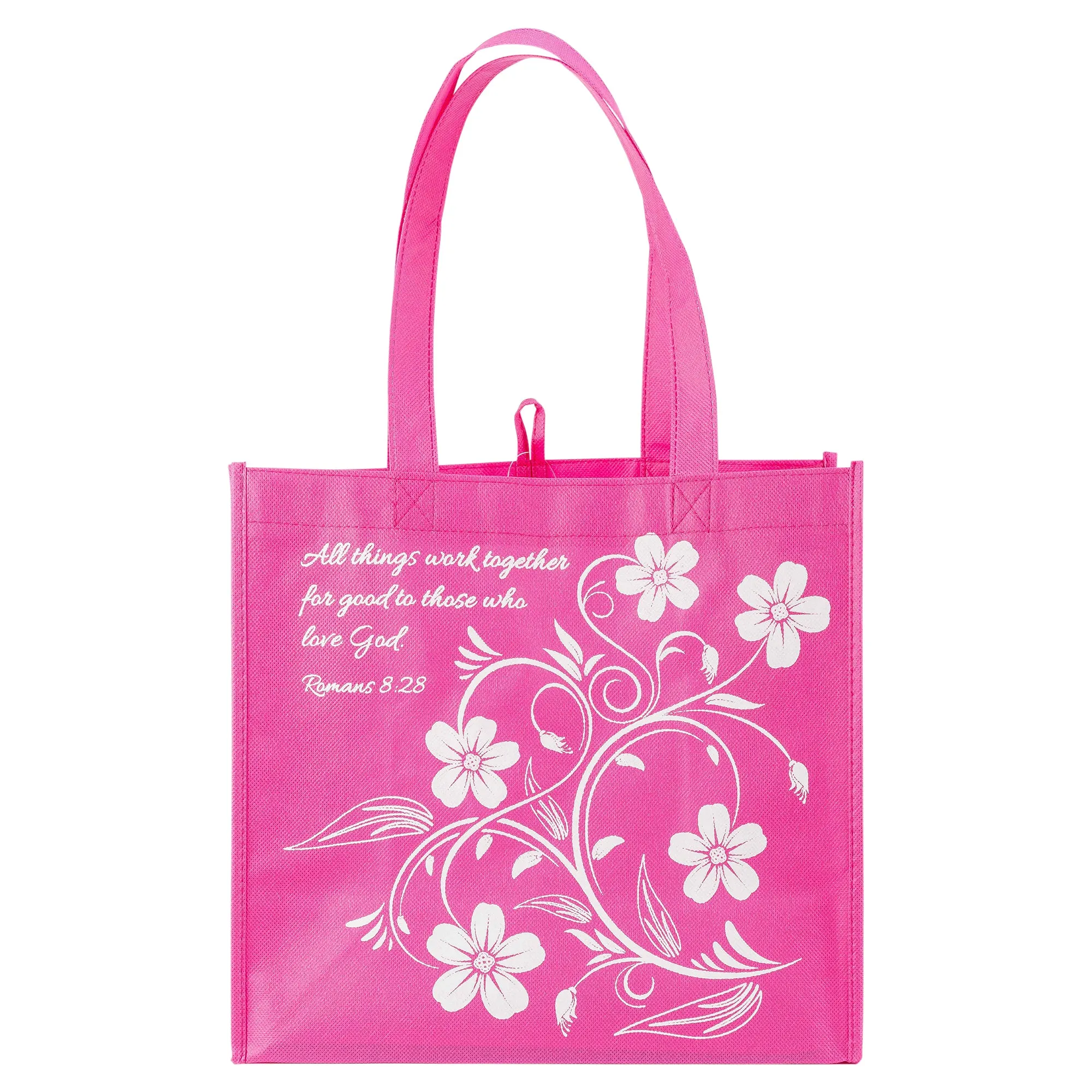 Pink Eco Tote Bag - Romans 8: 28 "All Things Work Together"