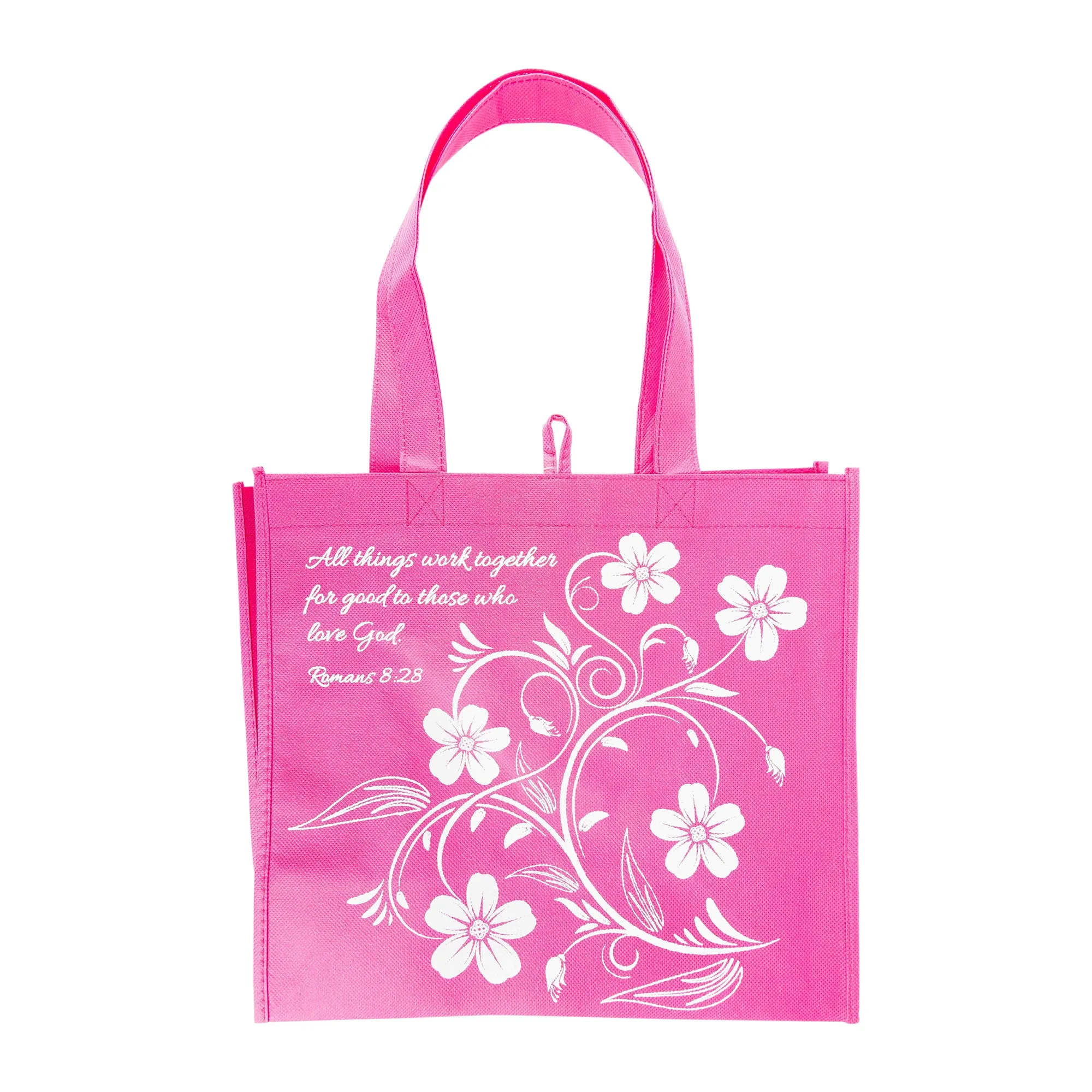 Pink Eco Tote Bag - Romans 8: 28 "All Things Work Together"