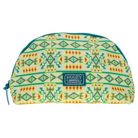 "Hooey Large Accessory Bag" Cream w/ Teal Print