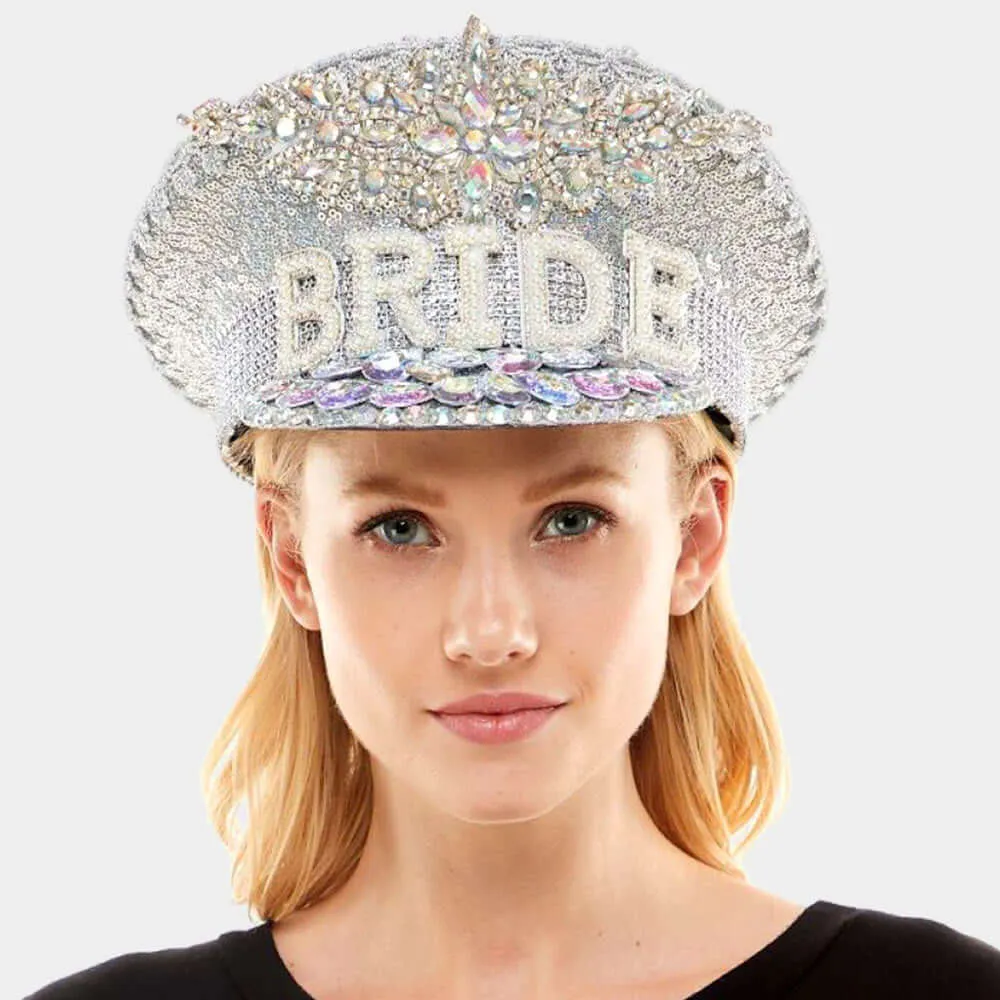 Silver BRIDE Message Accented Sequin Bling Hat