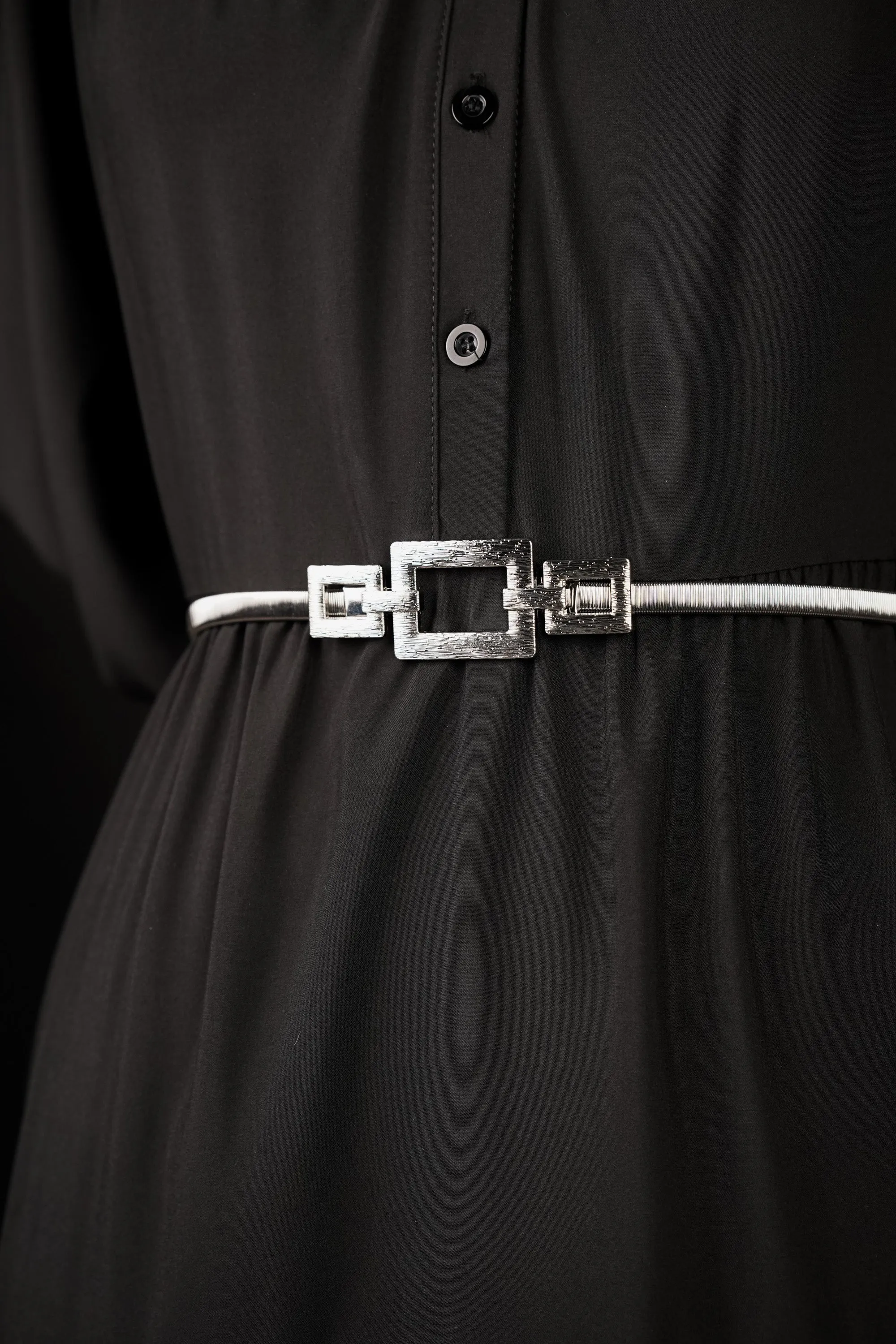 Silver Geometric Buckle Metal Belt