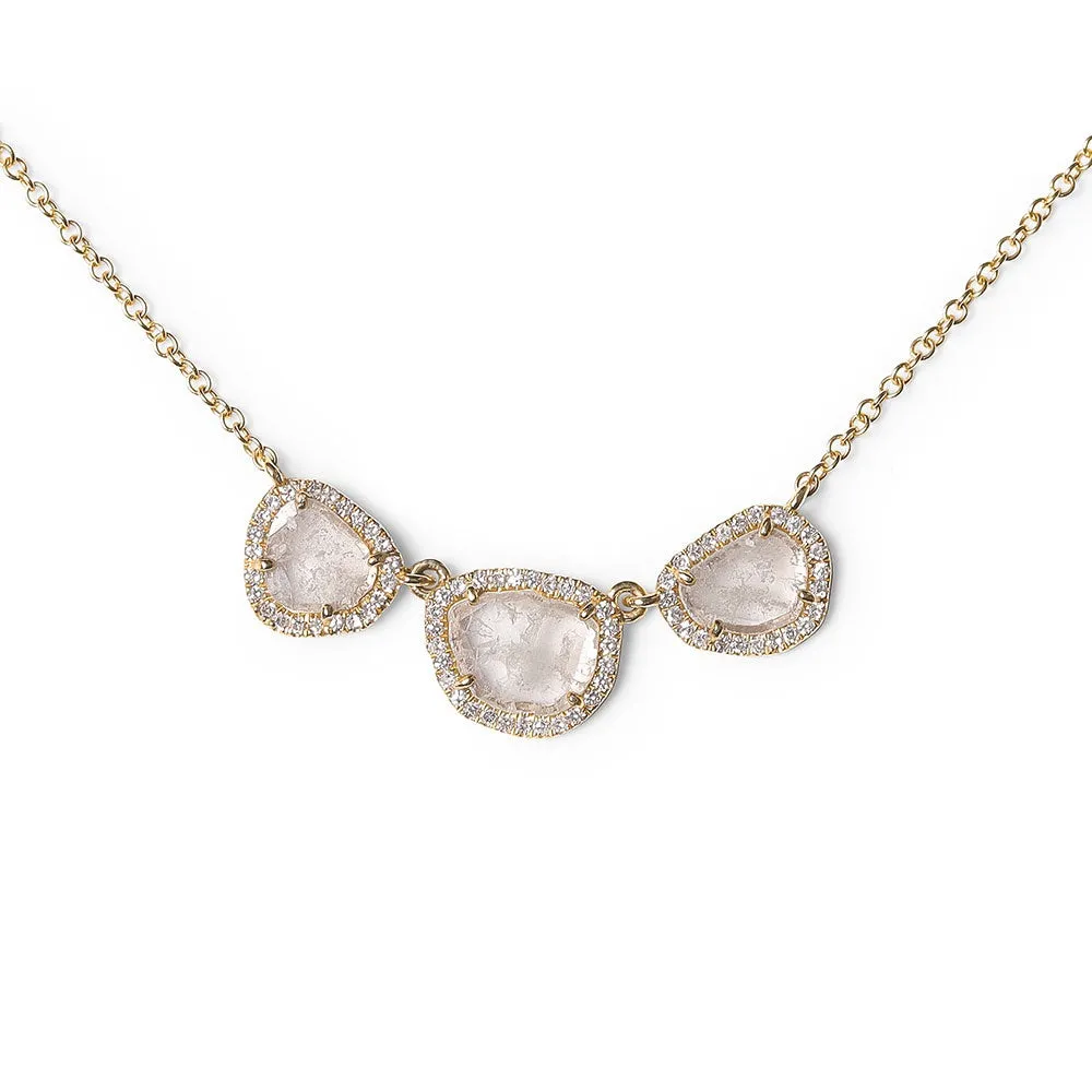 SLICED DIAMOND WITH DIAMOND PAVÉ SURROUND NECKLACE