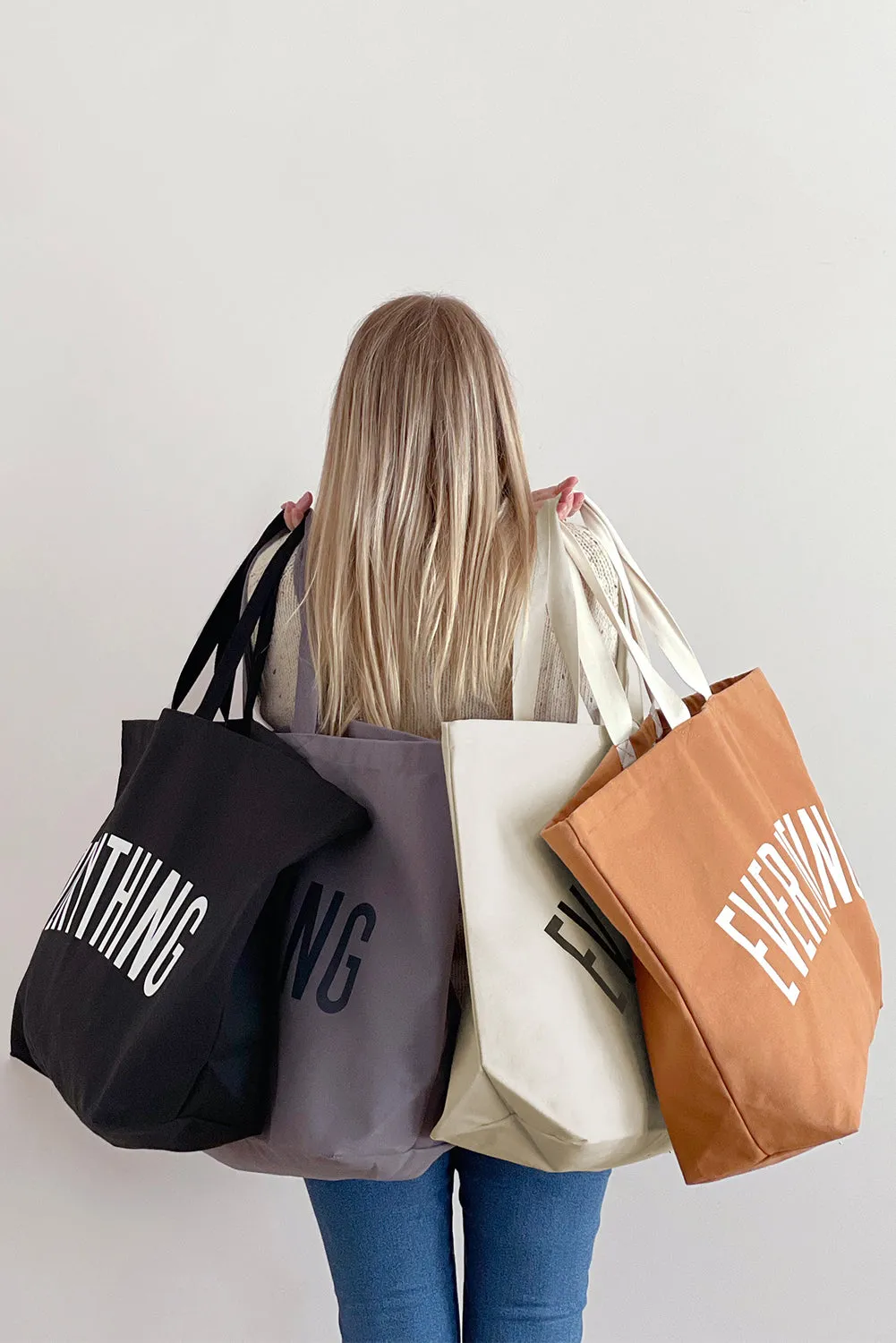 White 73*17*44cm EVERYTHING Letter Print Large Canvas Tote Bag