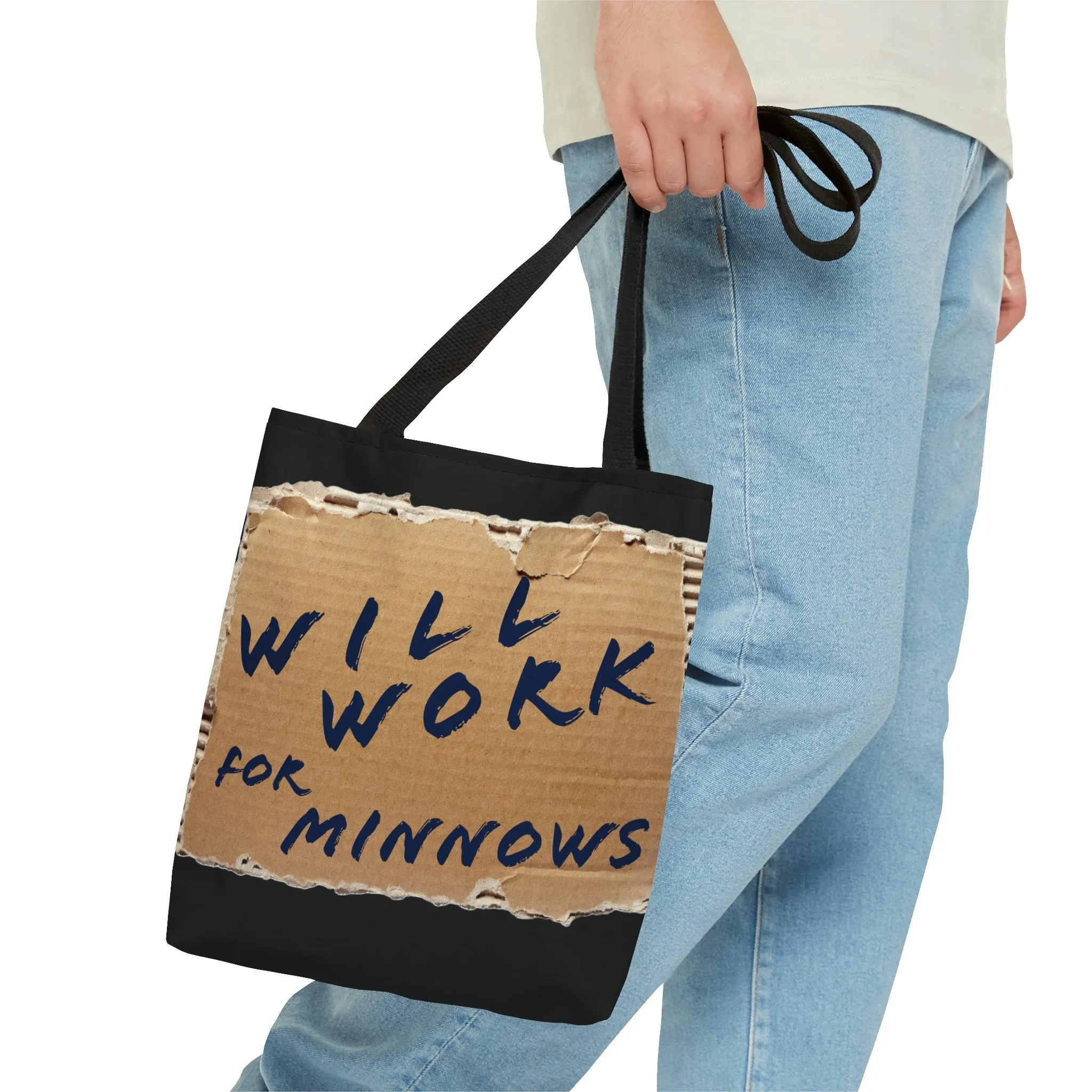 Will Work For Minnows - Fishing Theme -  Boat / Beach Bag -  AOP Tote Bag