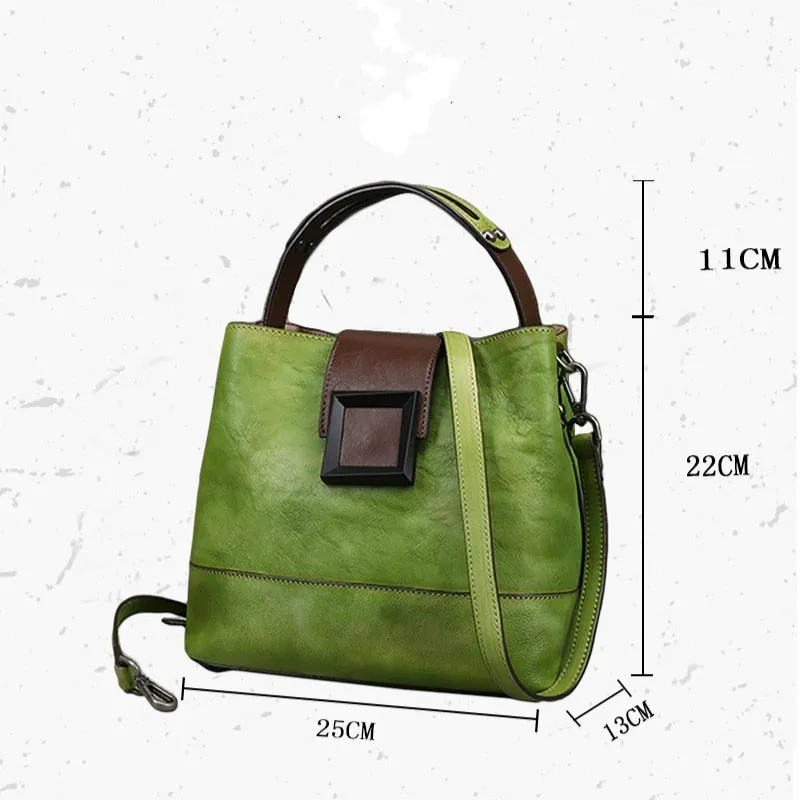 YES Women Bag Genuine Leather Shoulder Bags For Women Handmade Bucket Bag Female Vintage Modern Style Handbag Ladies